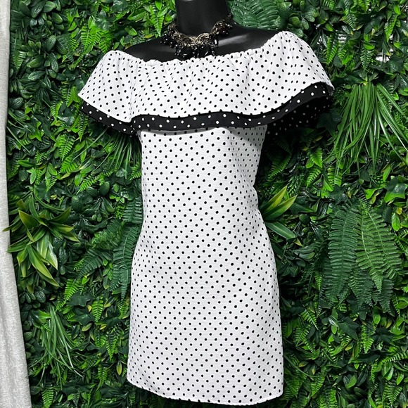 Zara Collection Dress Size S White Black Polka Dot‎ Off Shoulder Ruffle 2971 - Picture 1 of 10